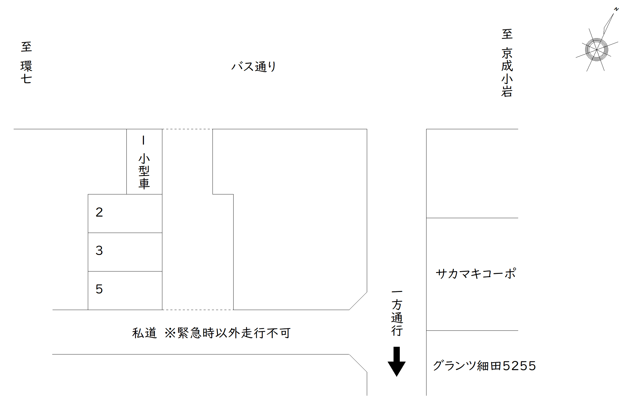 細田5-24北東角 駐車場の駐車配置図