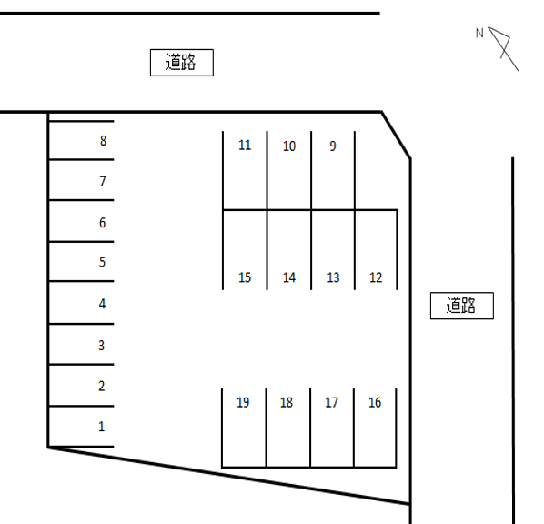山之手9丁目アスファルト駐車場の駐車配置図