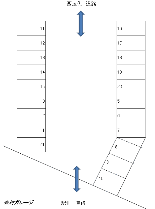 森村ガレージの駐車配置図