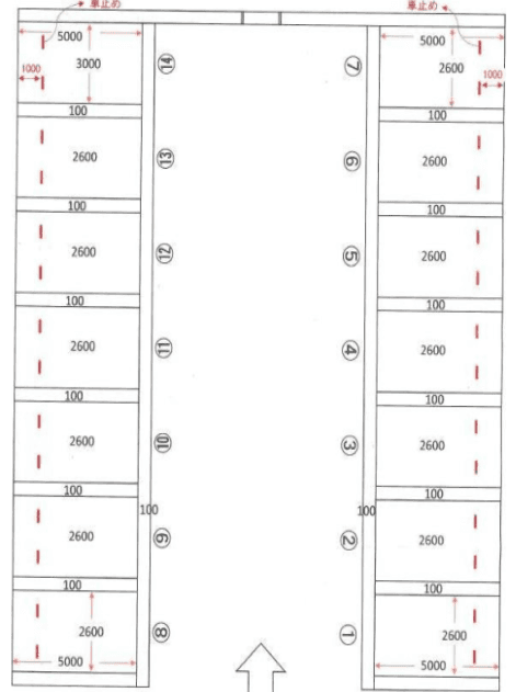 氏野モータープールの駐車配置図