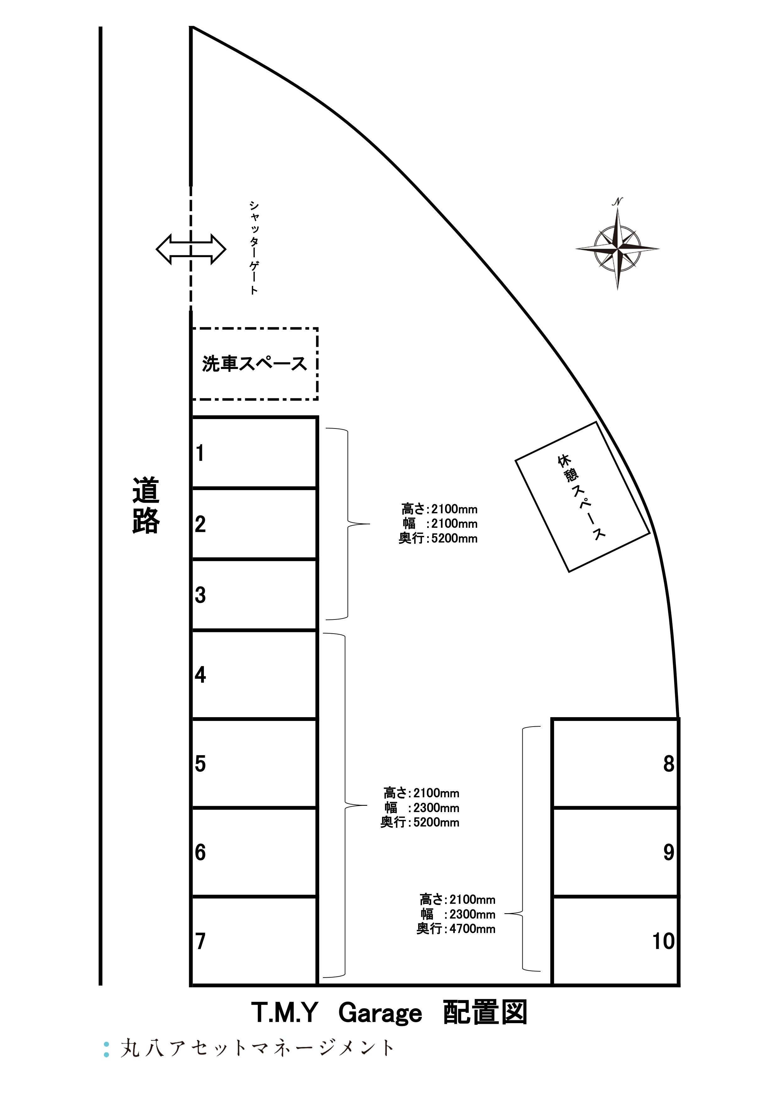 T.M.YGarageの駐車配置図