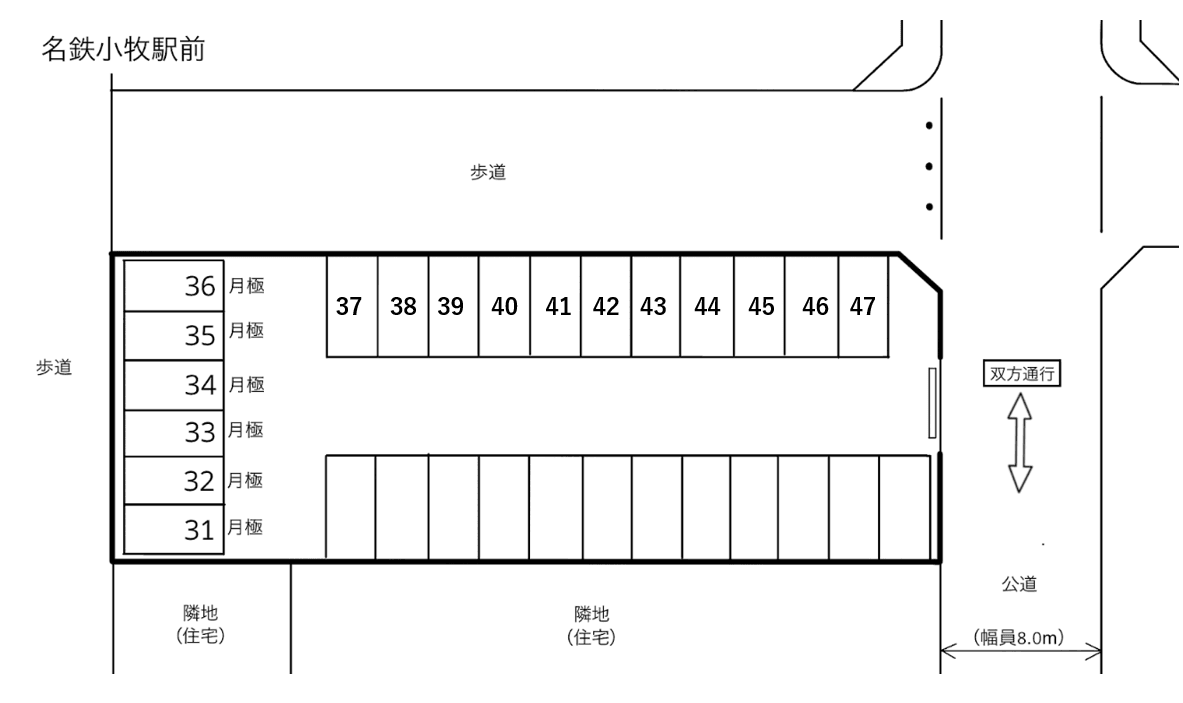 名鉄小牧駅前の駐車配置図