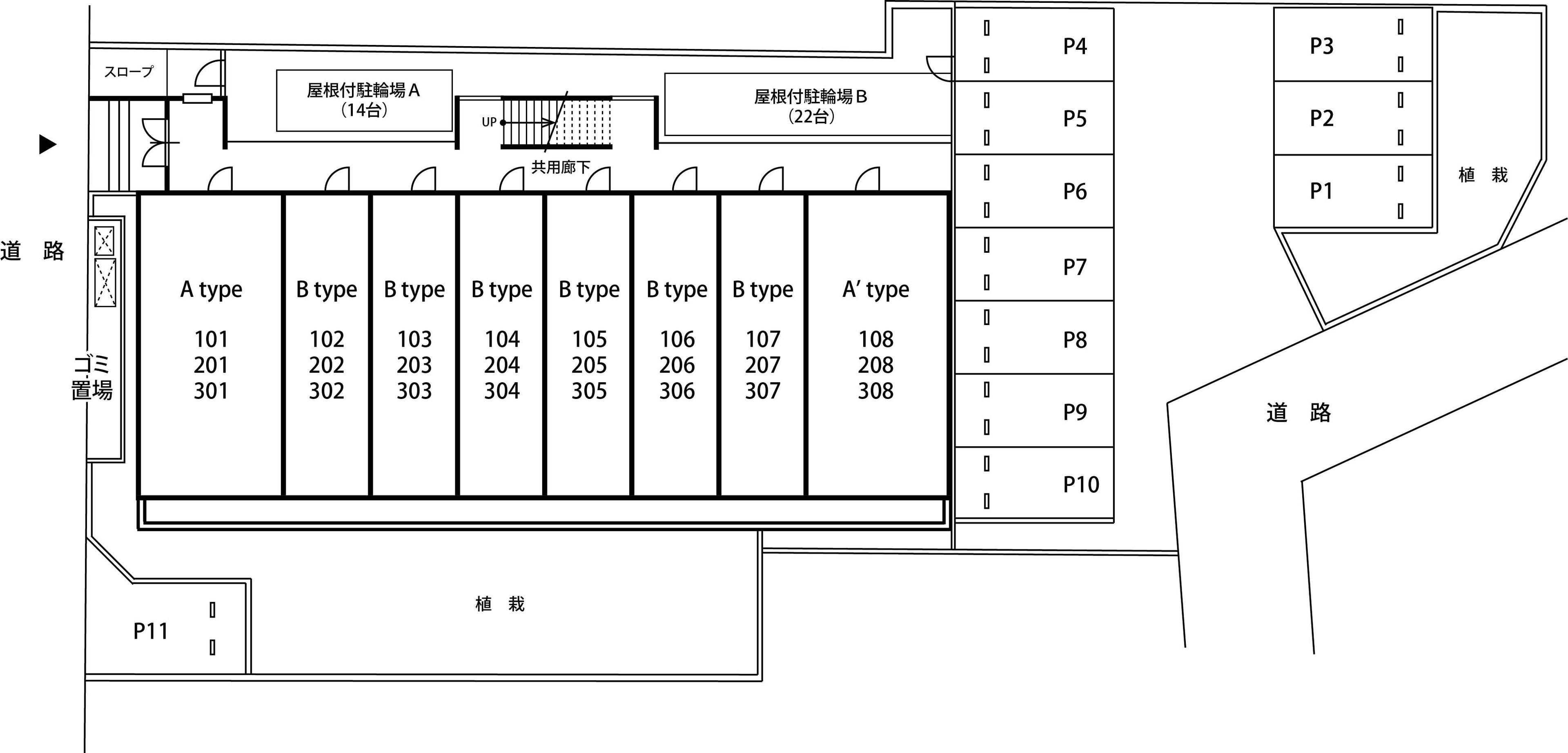 リブリ・FEEL-M湘南Ⅱ駐車場の駐車配置図