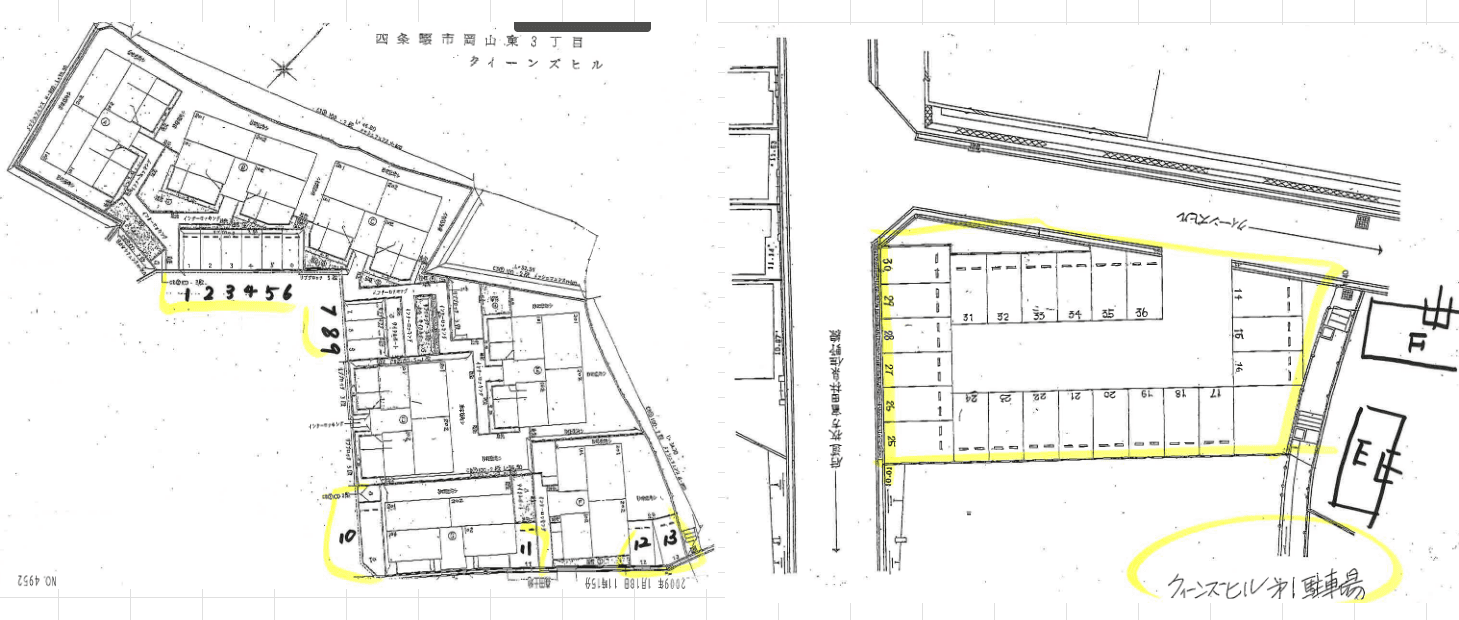 クィーンズ ヒルの駐車配置図