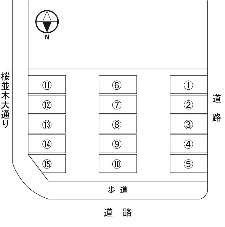 桜川6丁目水木駐車場の駐車配置図