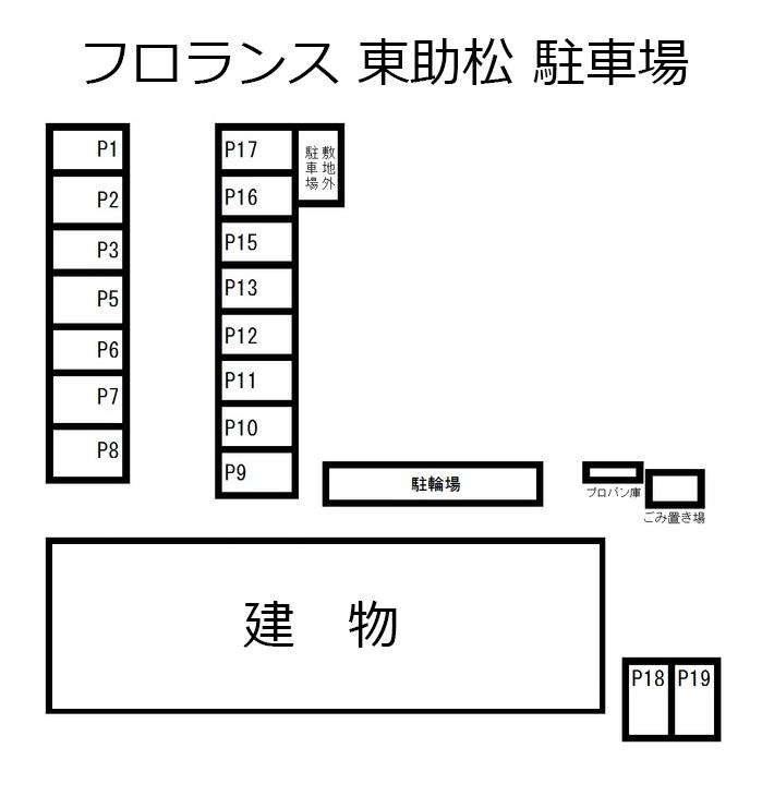 フロランス 東助松 駐車場の駐車配置図