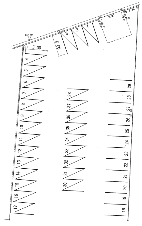 歴博前月極駐車場の駐車配置図