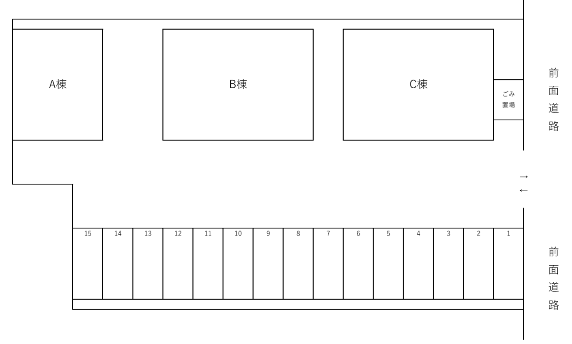 サンライズガーデンA・B・C棟の駐車配置図