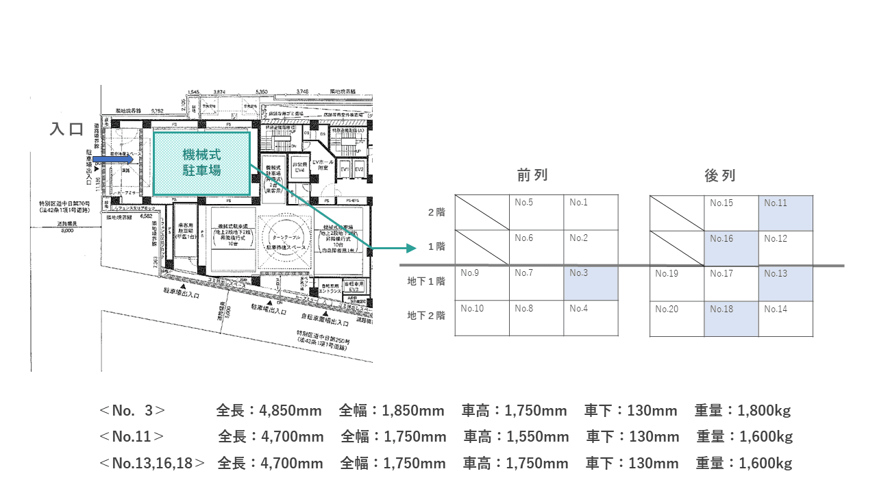 蛎殻町1丁目駐車場の駐車配置図