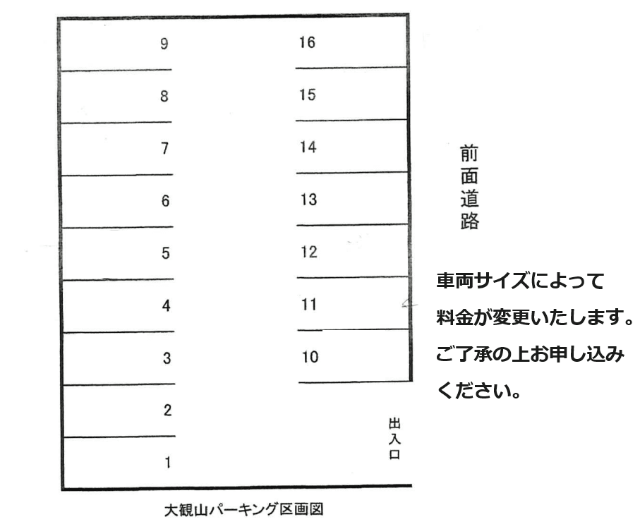 大観山パーキングの駐車配置図