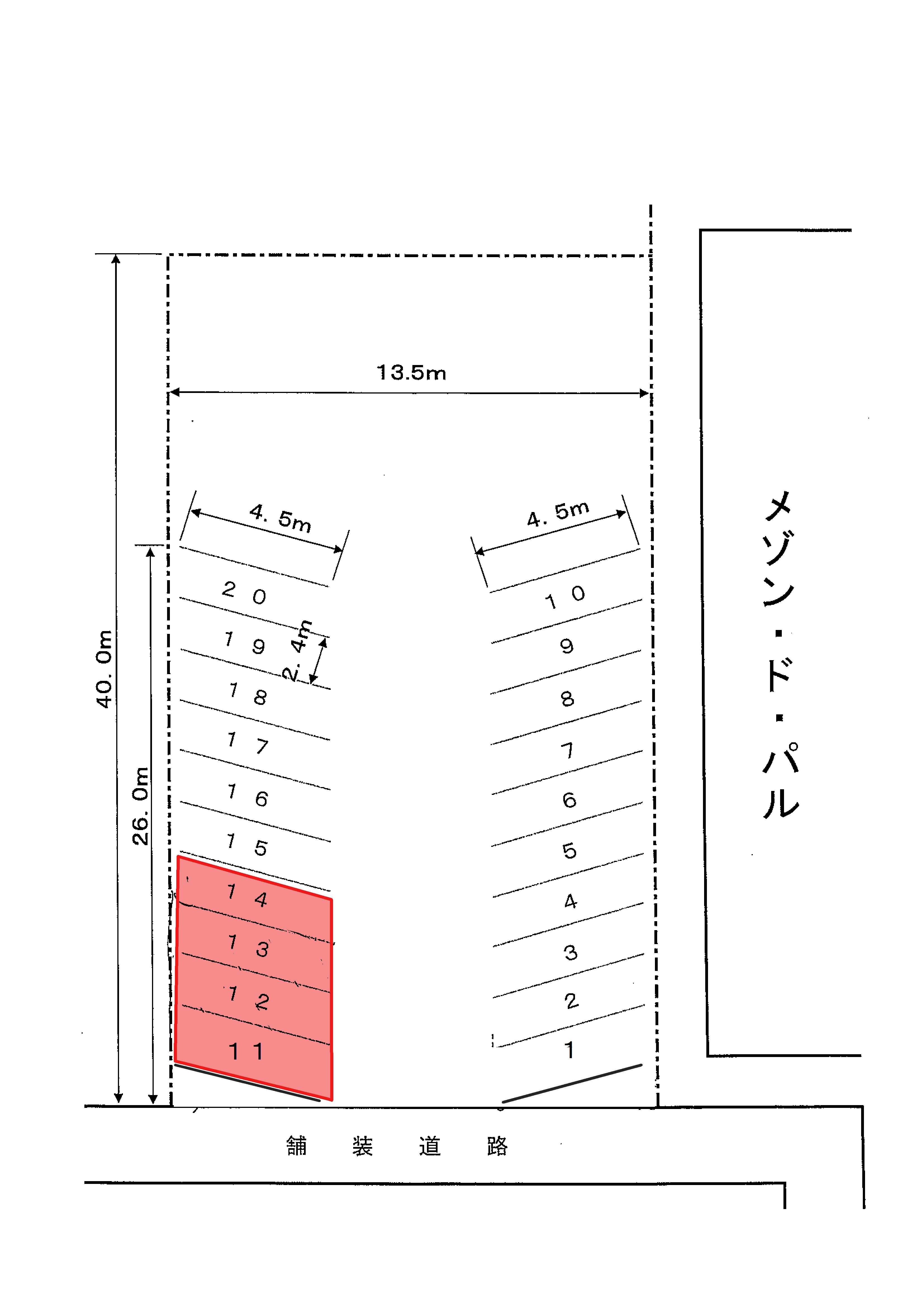 渡里中村パーキングの駐車配置図