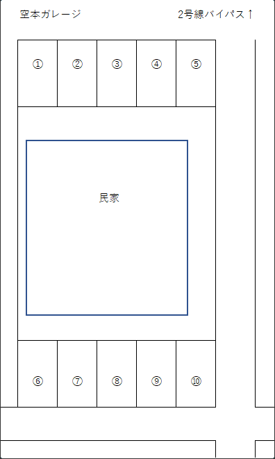 曙町1ガレージの駐車配置図