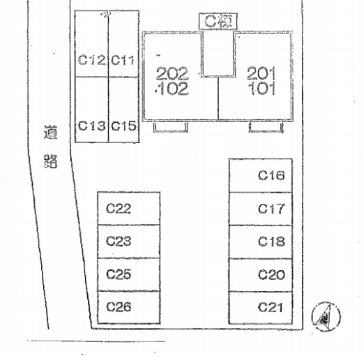 メゾンサニーベルC駐車場の駐車配置図