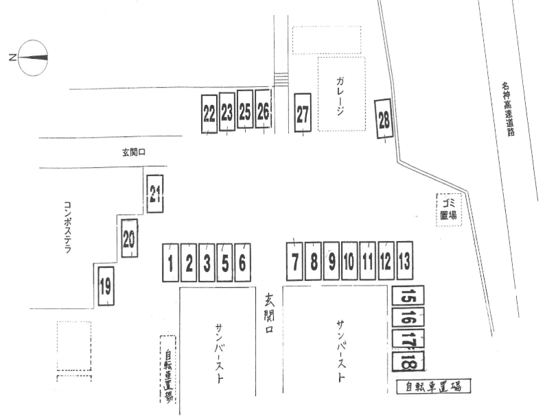 サンバーストガレージの駐車配置図
