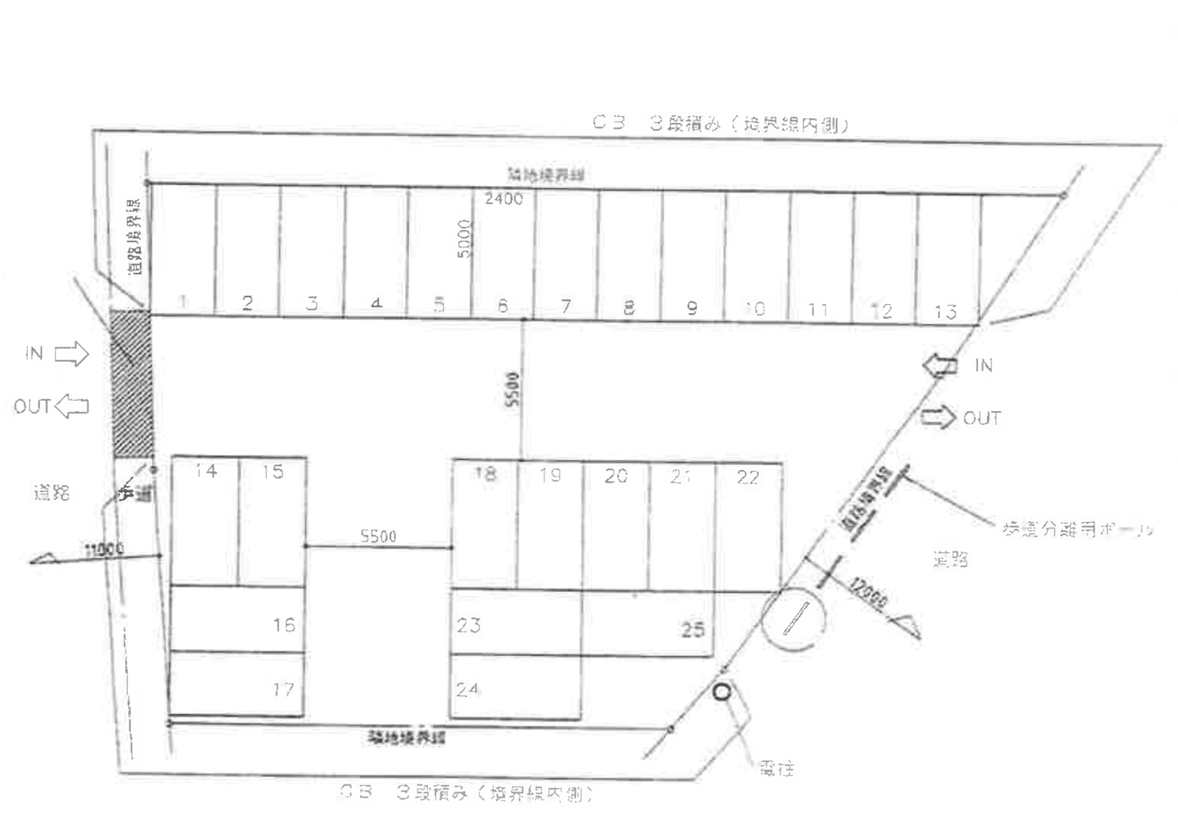 石鍋西保木間駐車場の駐車配置図