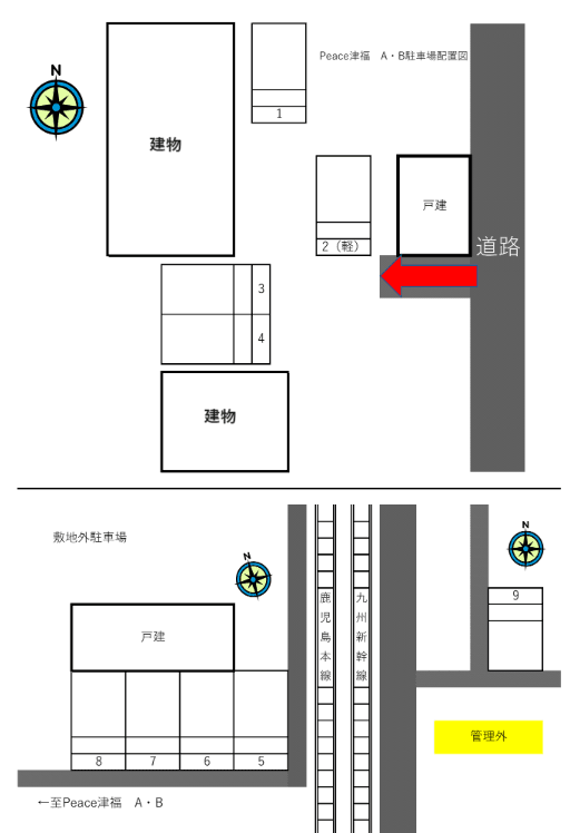 Peace津福の駐車配置図