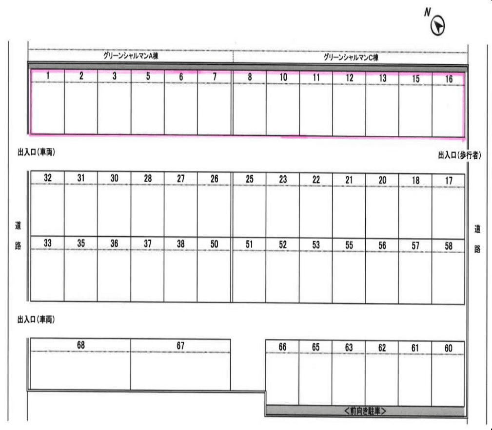 オクダパーキングの駐車配置図