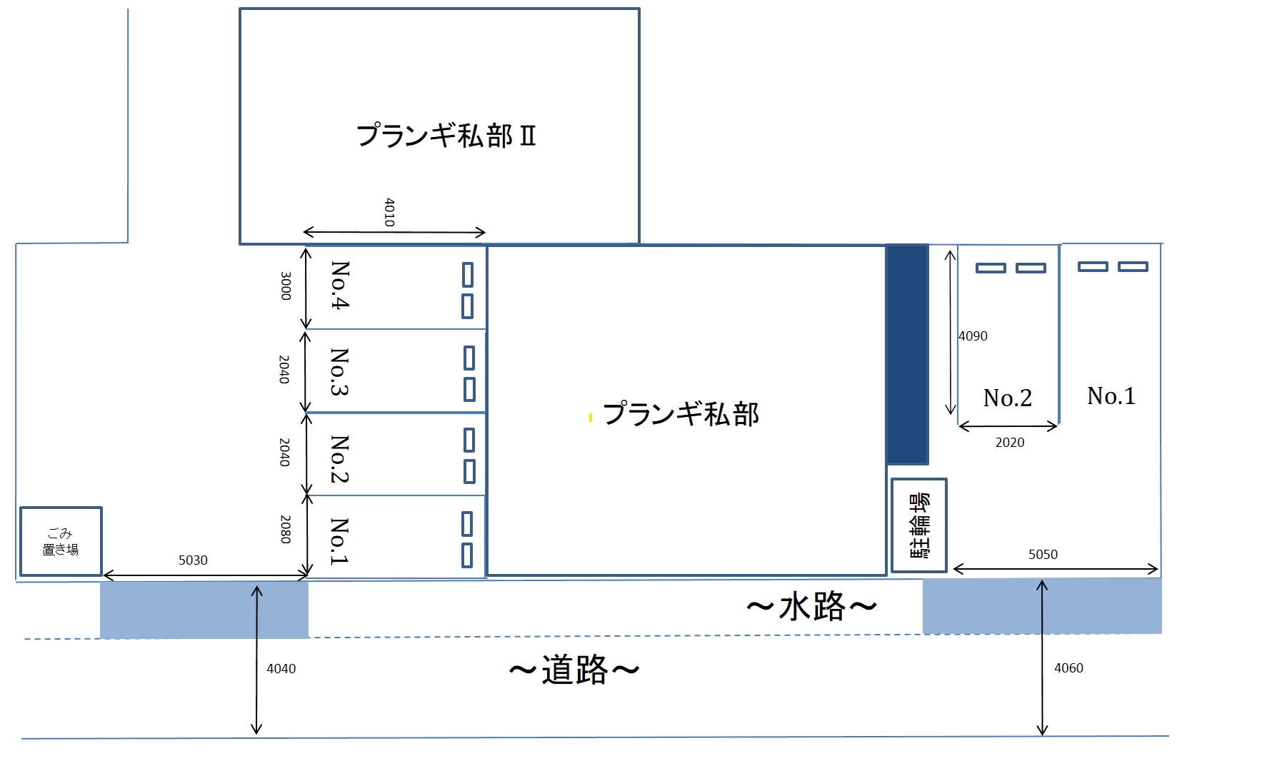 プランギ私部の駐車配置図