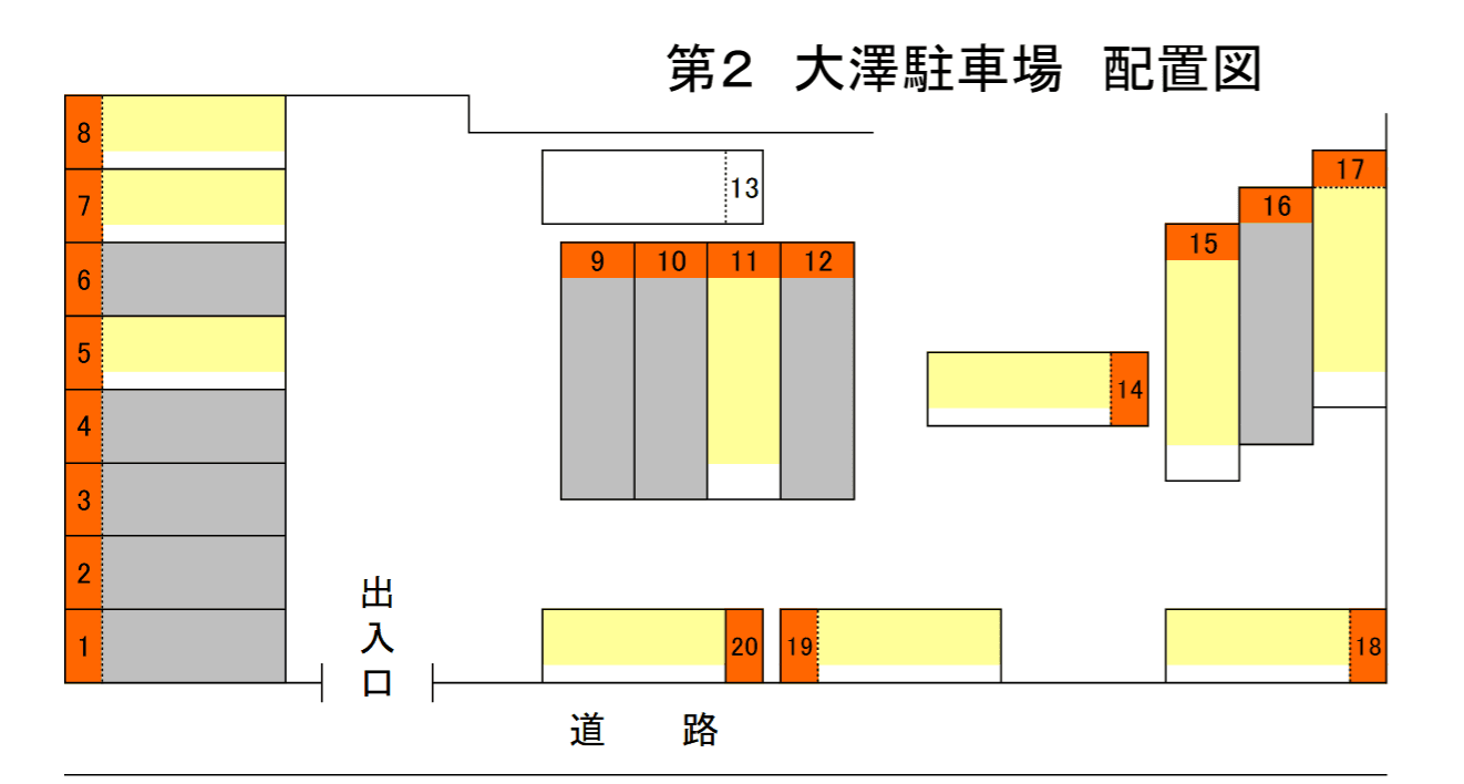 第二大澤駐車場の駐車配置図