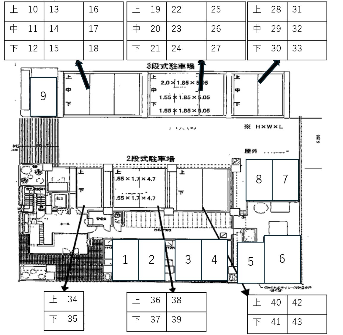 DO PARK クラッセ近代美術館北駐車場の駐車配置図