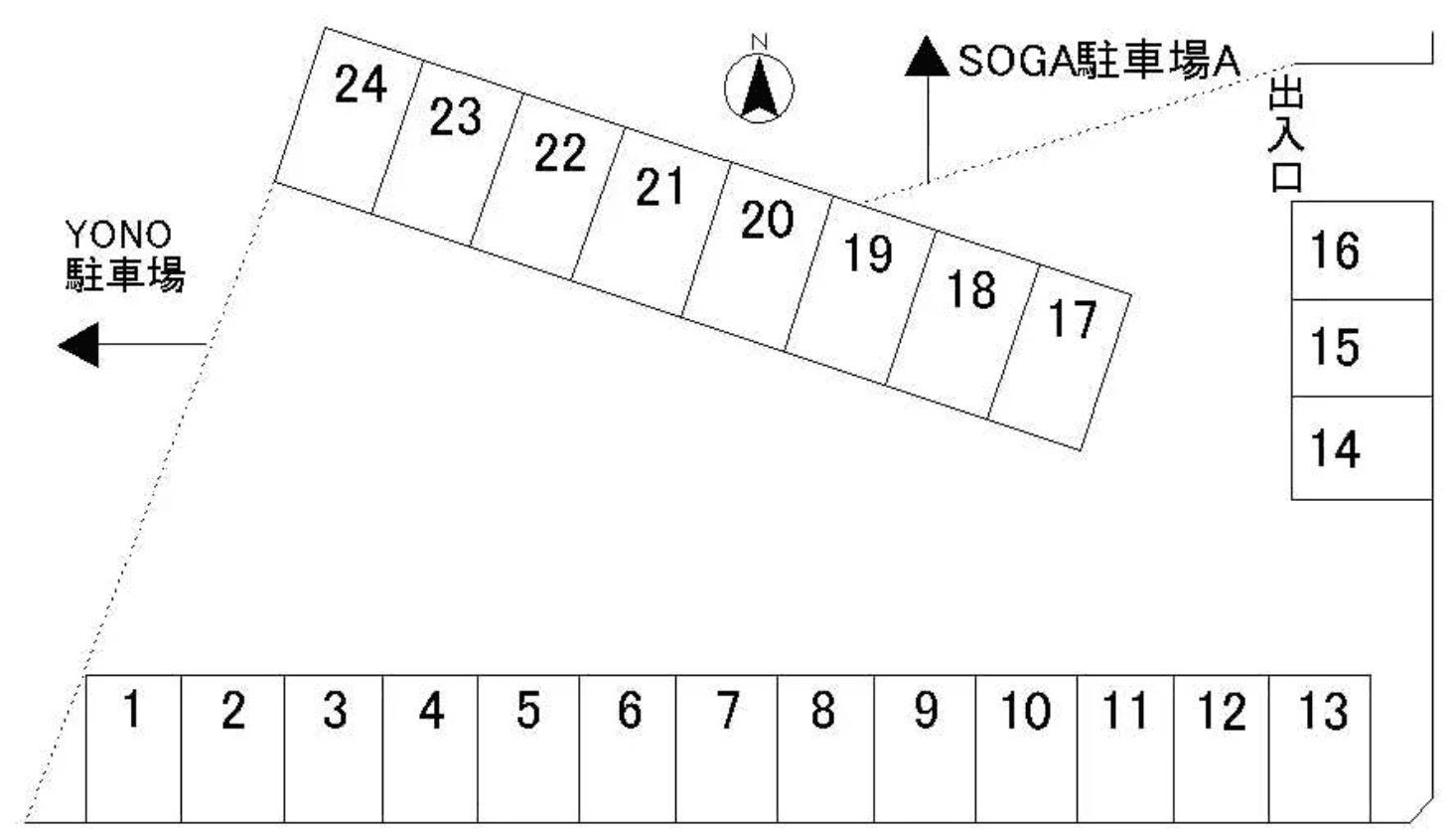 SOGA駐車場Bの駐車配置図
