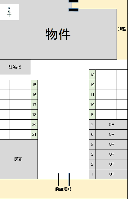 オリーヴハウス付属ガレージの駐車配置図