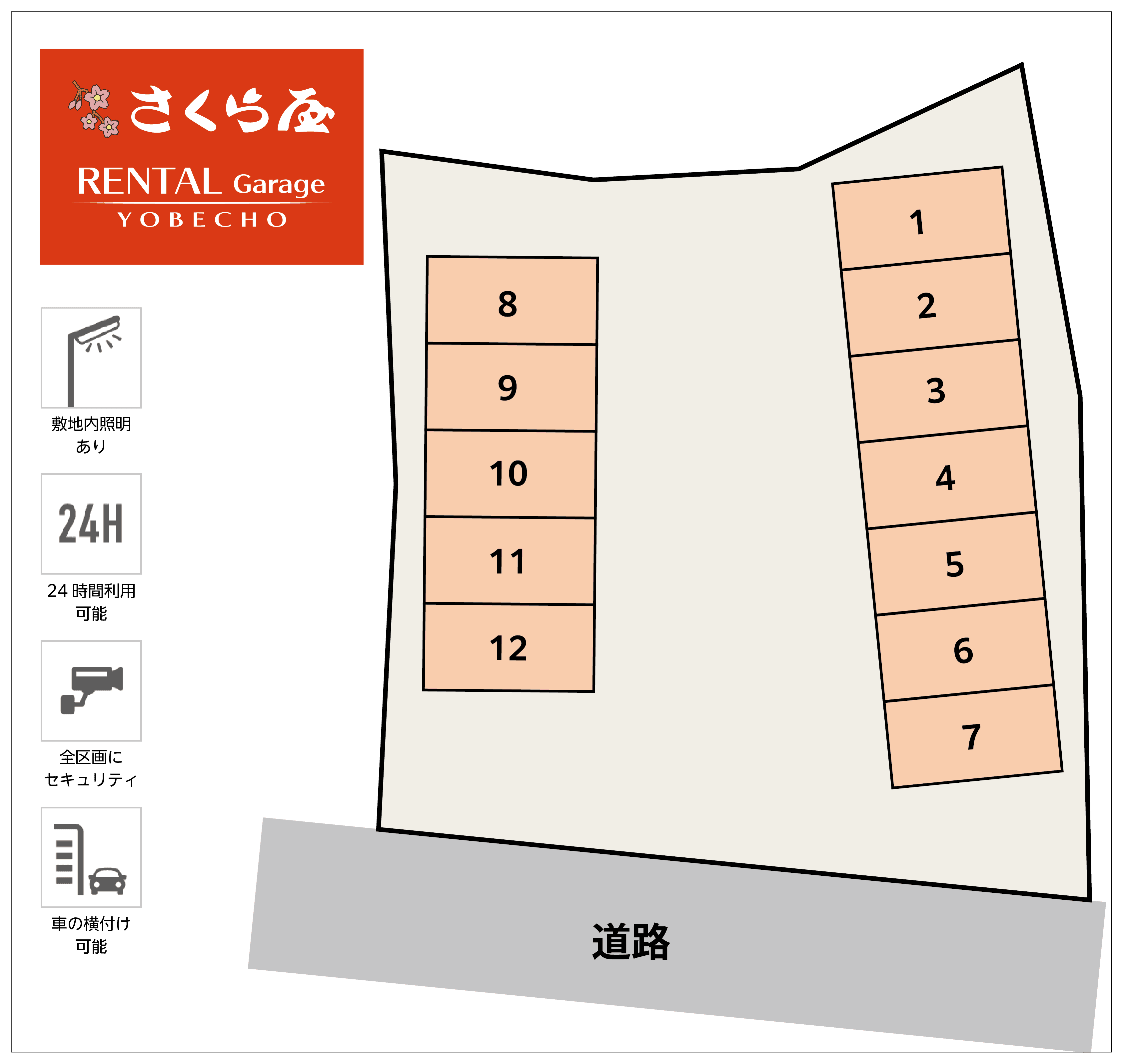 SKレンタルガレージ五十部町の駐車配置図