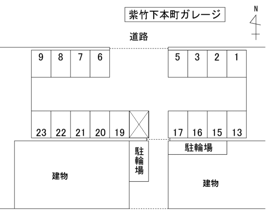紫竹下本町ガレージの駐車配置図