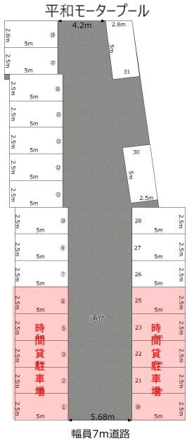 平和モータープールの駐車配置図