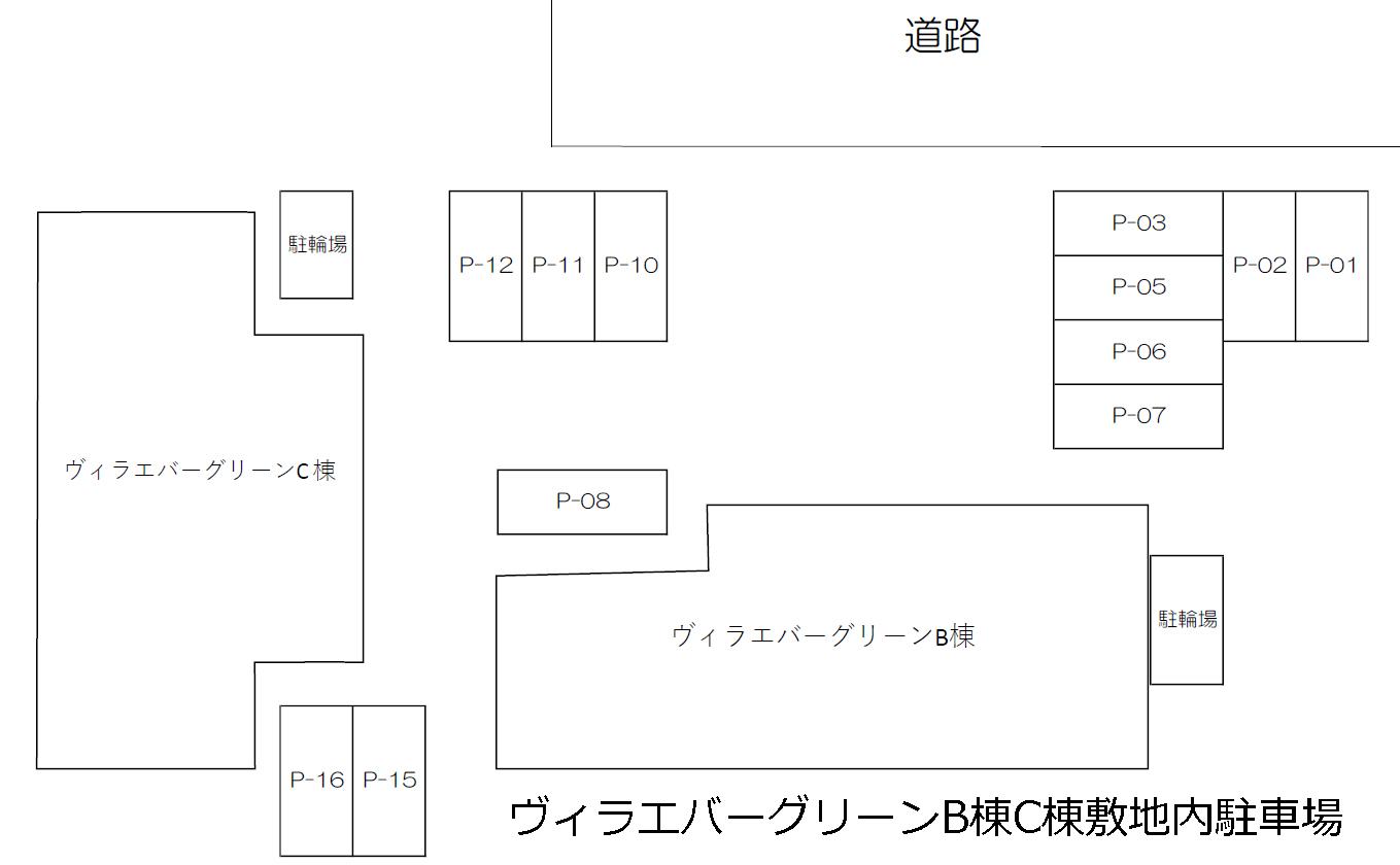 ヴィラエバーグリーンB棟C棟敷地内駐車場の駐車配置図
