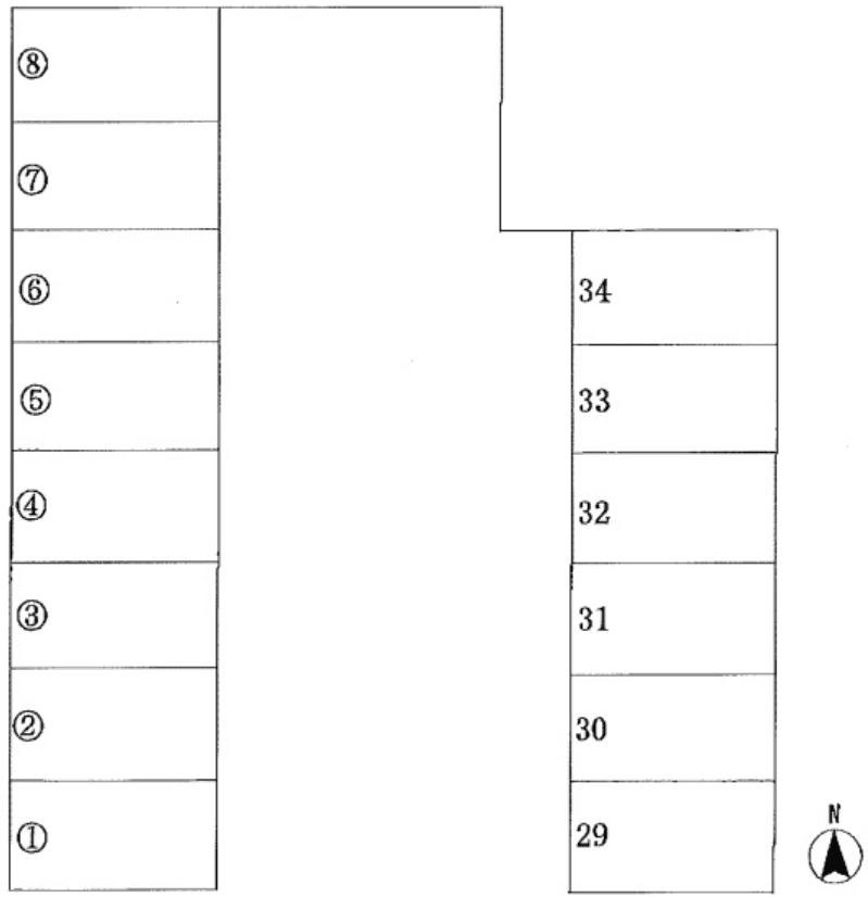 横山駐車場の駐車配置図