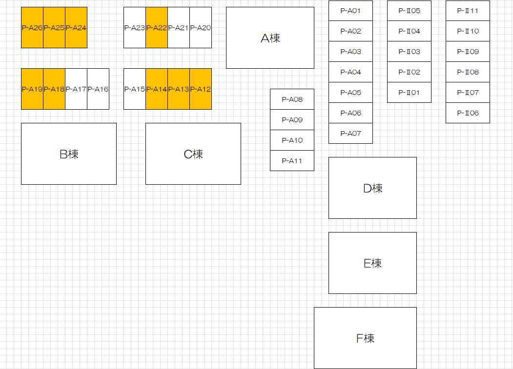 サンビレッジスプリングランドABCDEF敷地内駐車場の駐車配置図