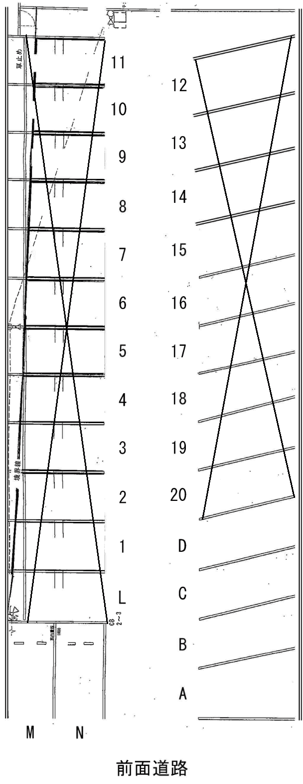 阿古屋ガレージの駐車配置図