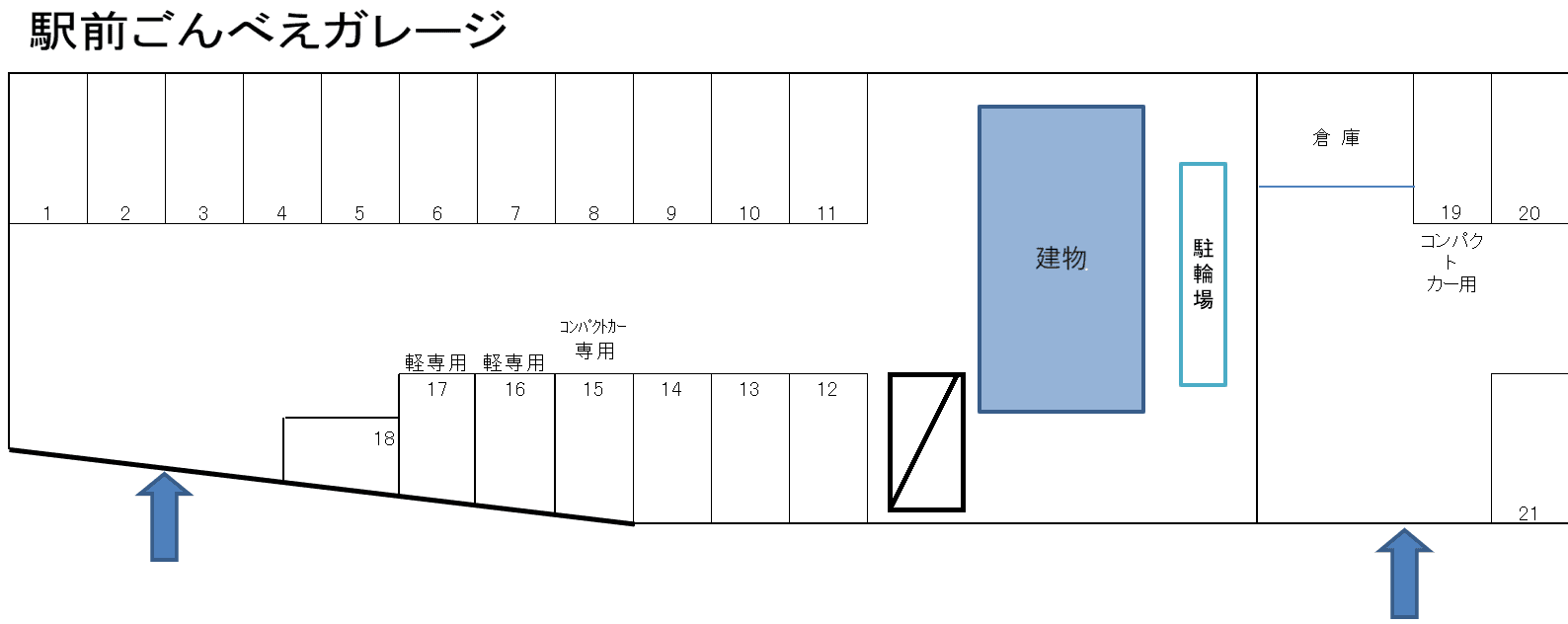 駅前ごんべえガレージの駐車配置図