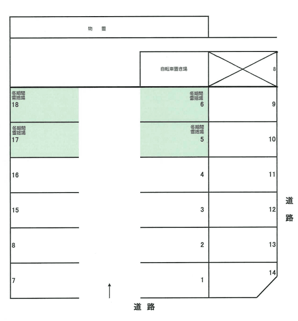 本通8丁目南15-2駐車場の駐車配置図