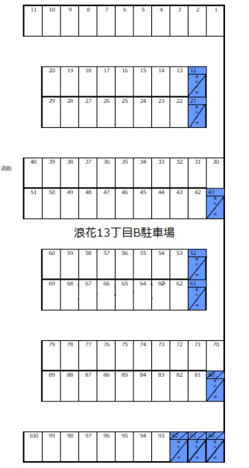 浪花町13丁目B駐車場の駐車配置図