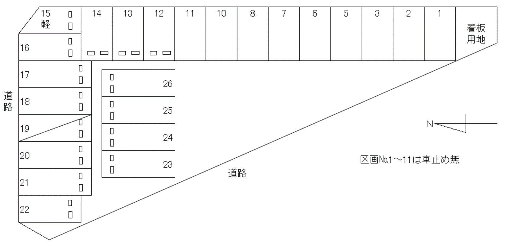 かじや駐車場の駐車配置図