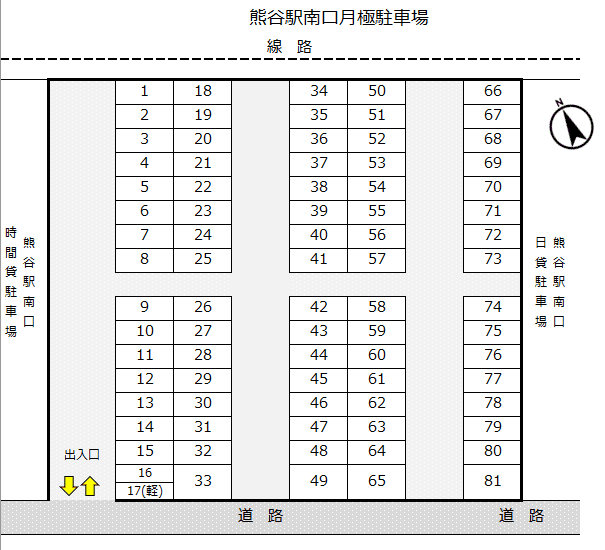 熊谷駅南口月極駐車場の駐車配置図