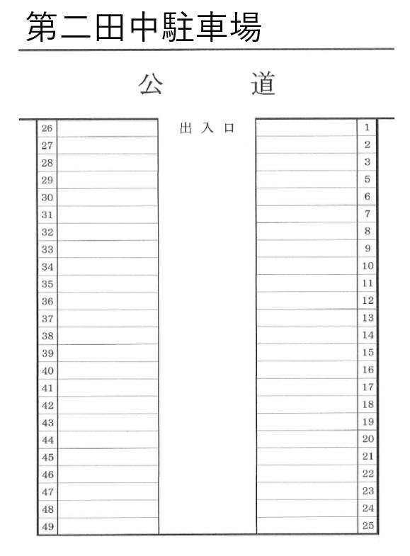 第二田中駐車場の駐車配置図