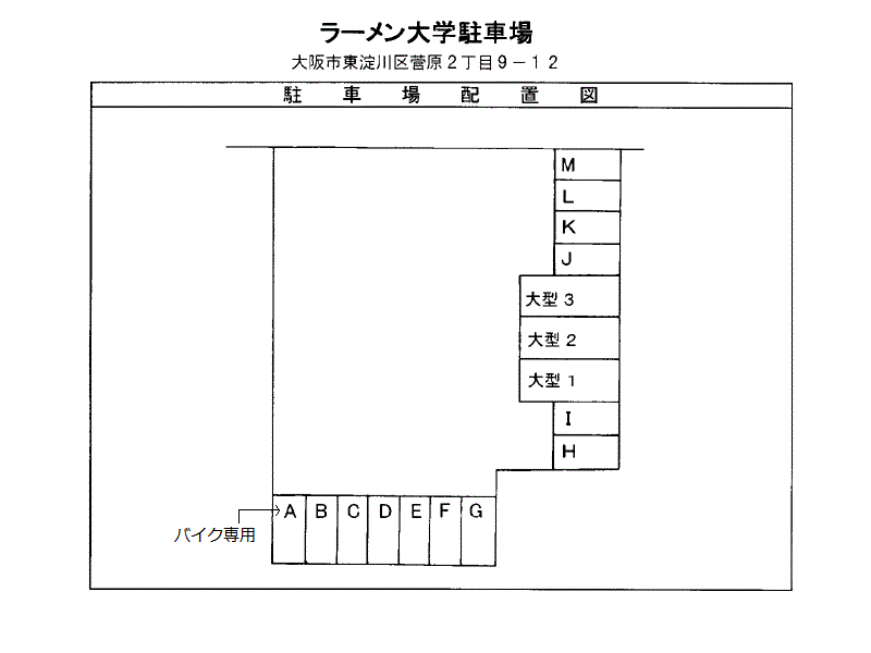 ラーメン大学駐車場の駐車配置図