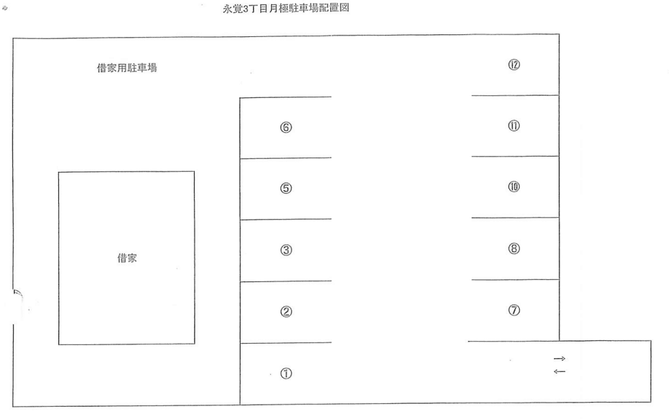 永覚新町3丁目月極駐車場の駐車配置図