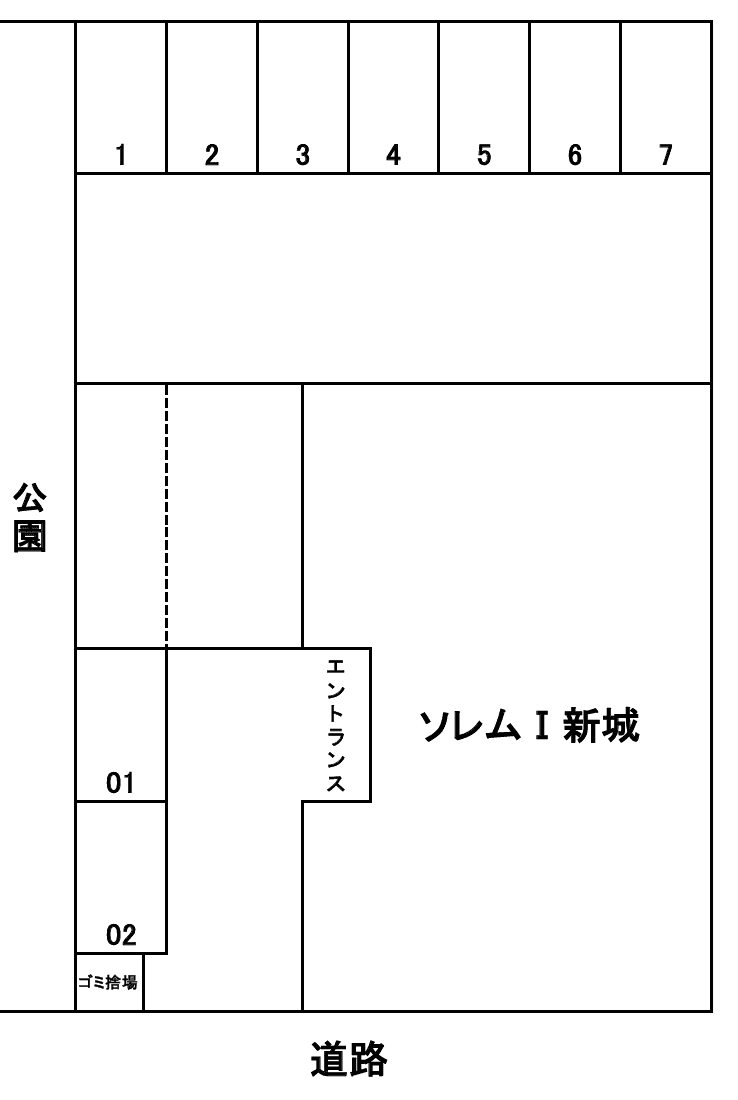 ソレムⅠ新城敷地内駐車場の駐車配置図