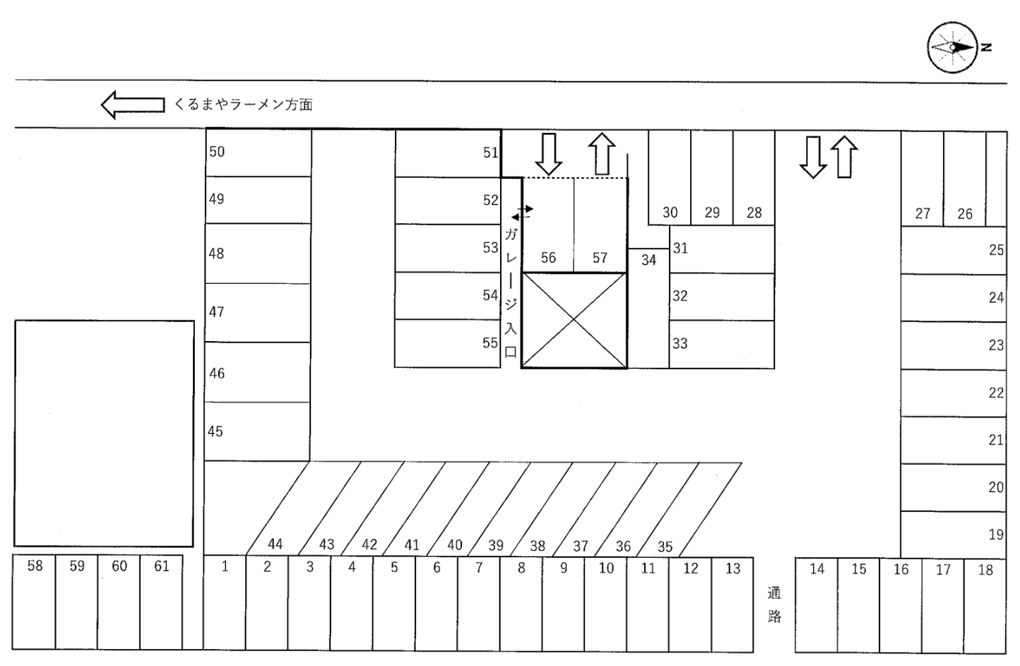 西大輪三丁目第一駐車場の駐車配置図