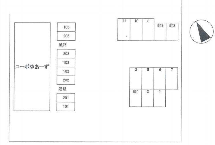 コーポゆあーずの駐車配置図