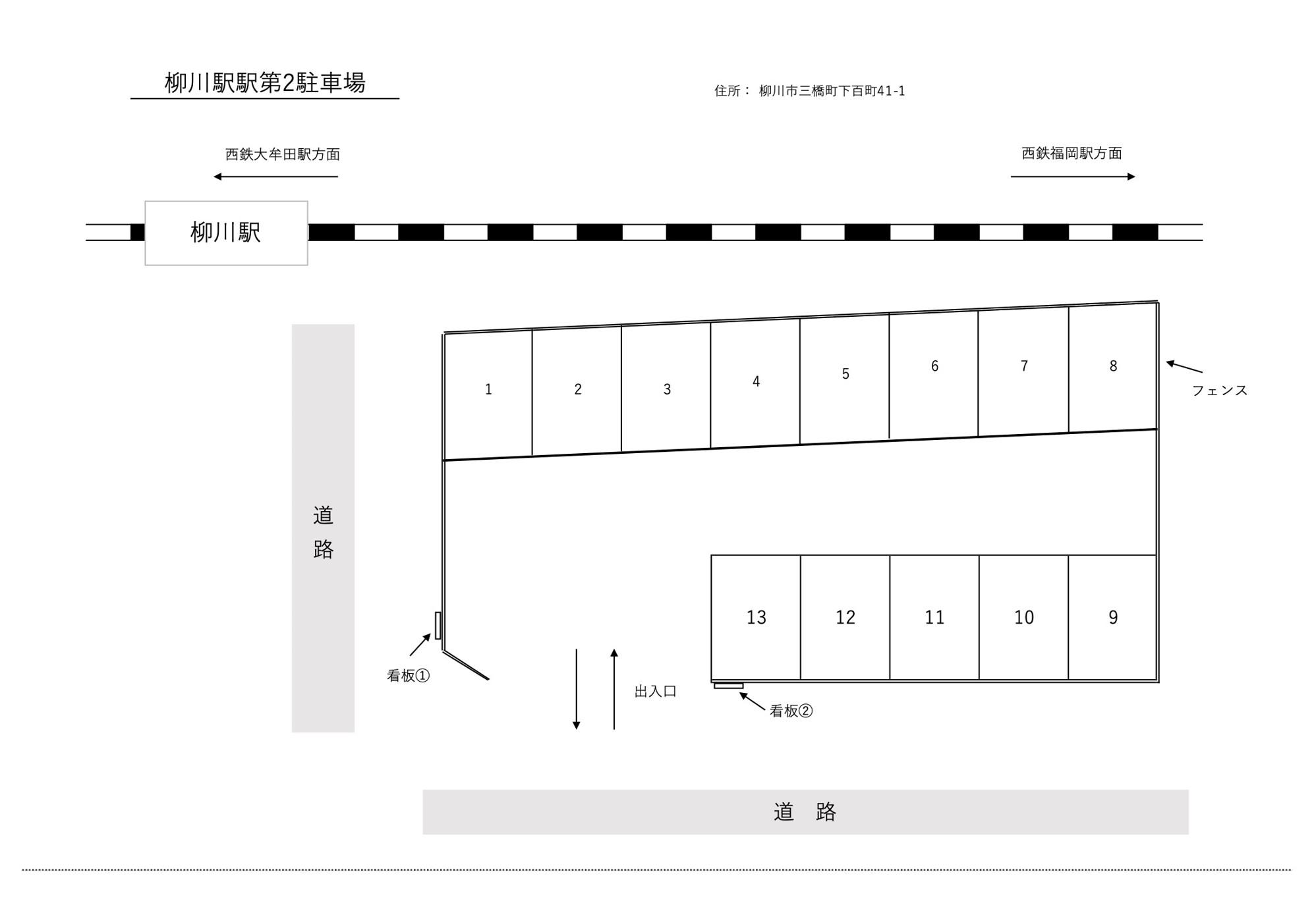 柳川駅第2駐車場の駐車配置図