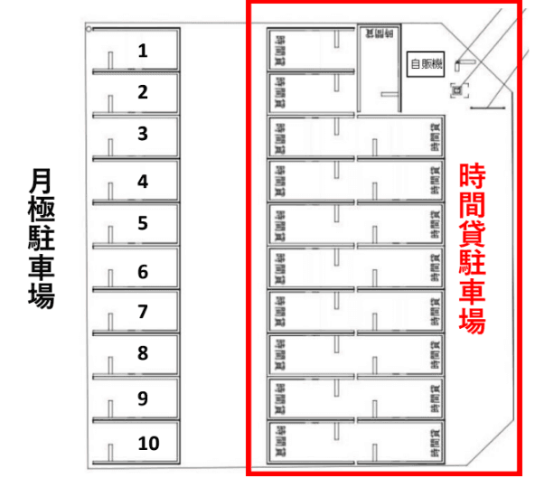 レイクタウン7丁目月極駐車場の駐車配置図