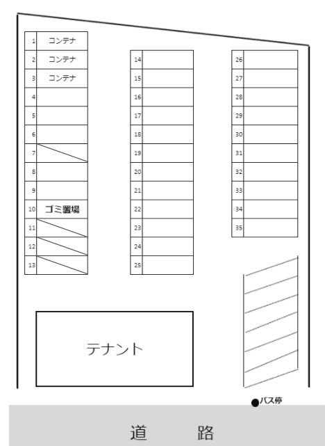 西大道月極駐車場の駐車配置図