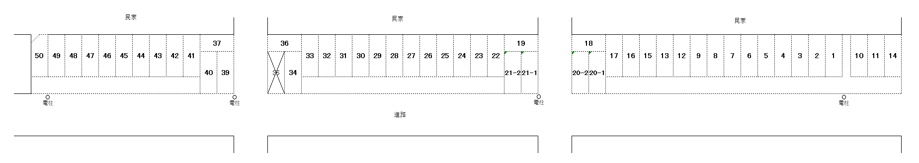 旭商店街中駐車場の駐車配置図