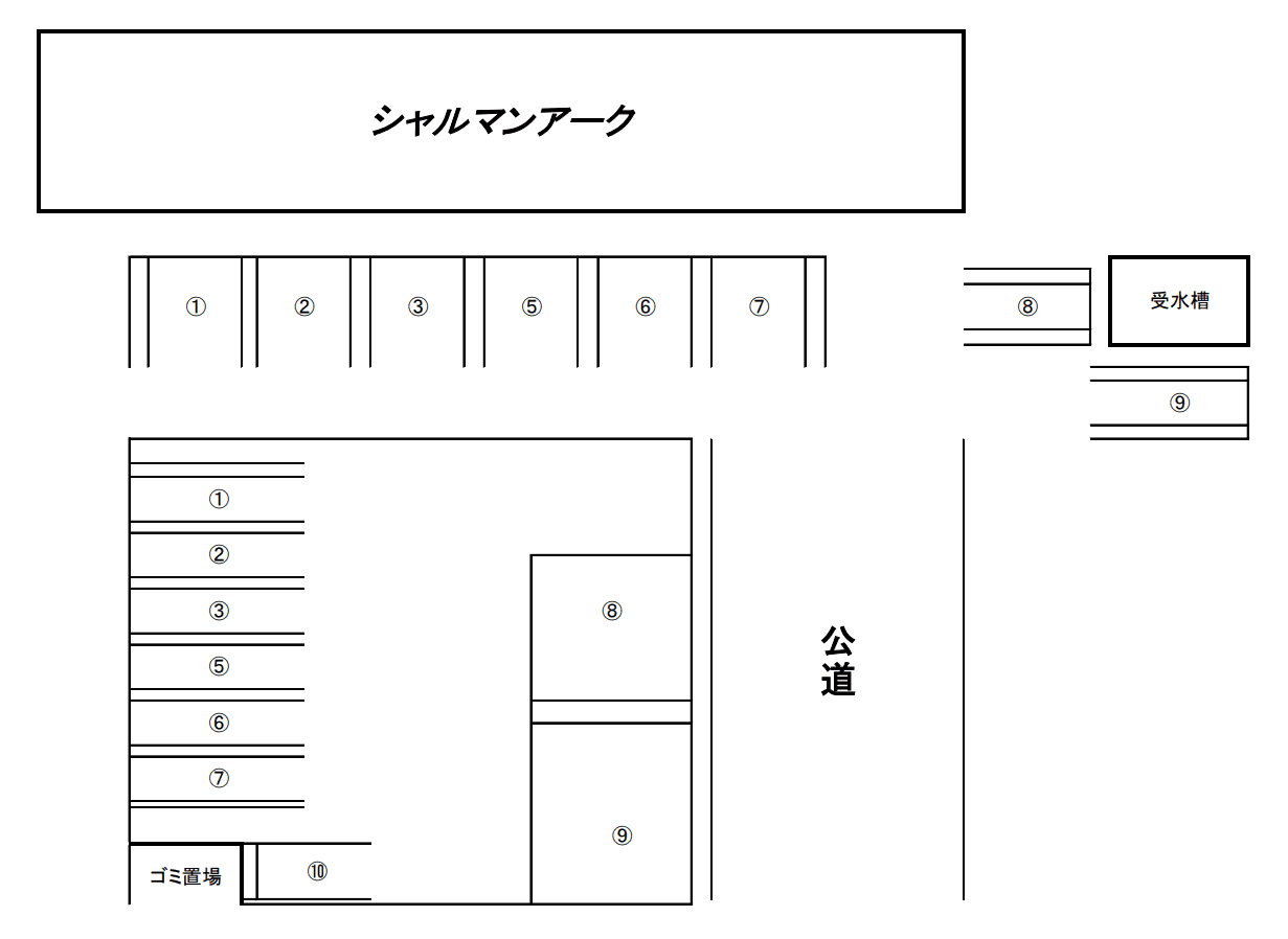 シャルマンアーク月極敷地内駐車場の駐車配置図