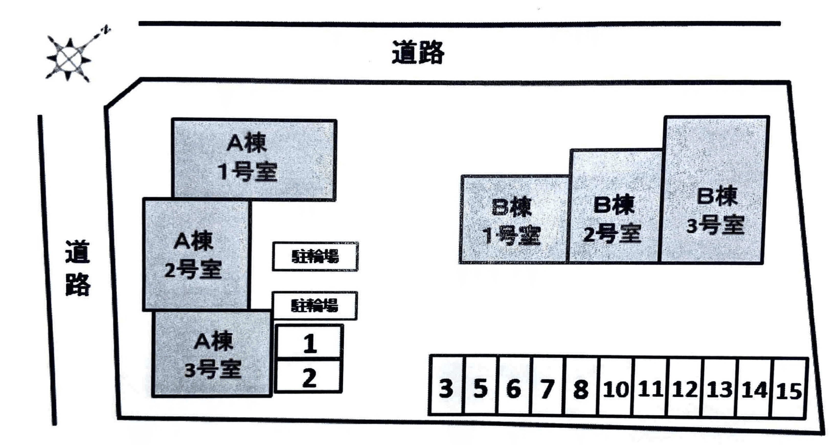 ラディーチェAB敷地内駐車場の駐車配置図